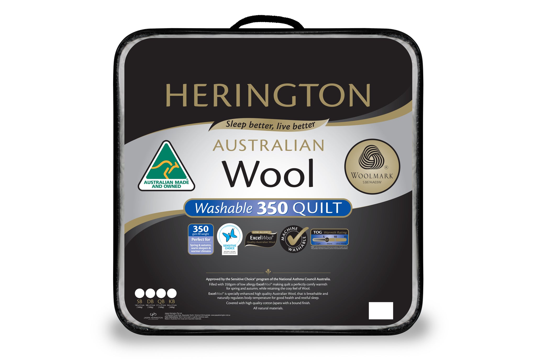 Herington Premium Washable Wool Quilt 350GSM - NEW Herington