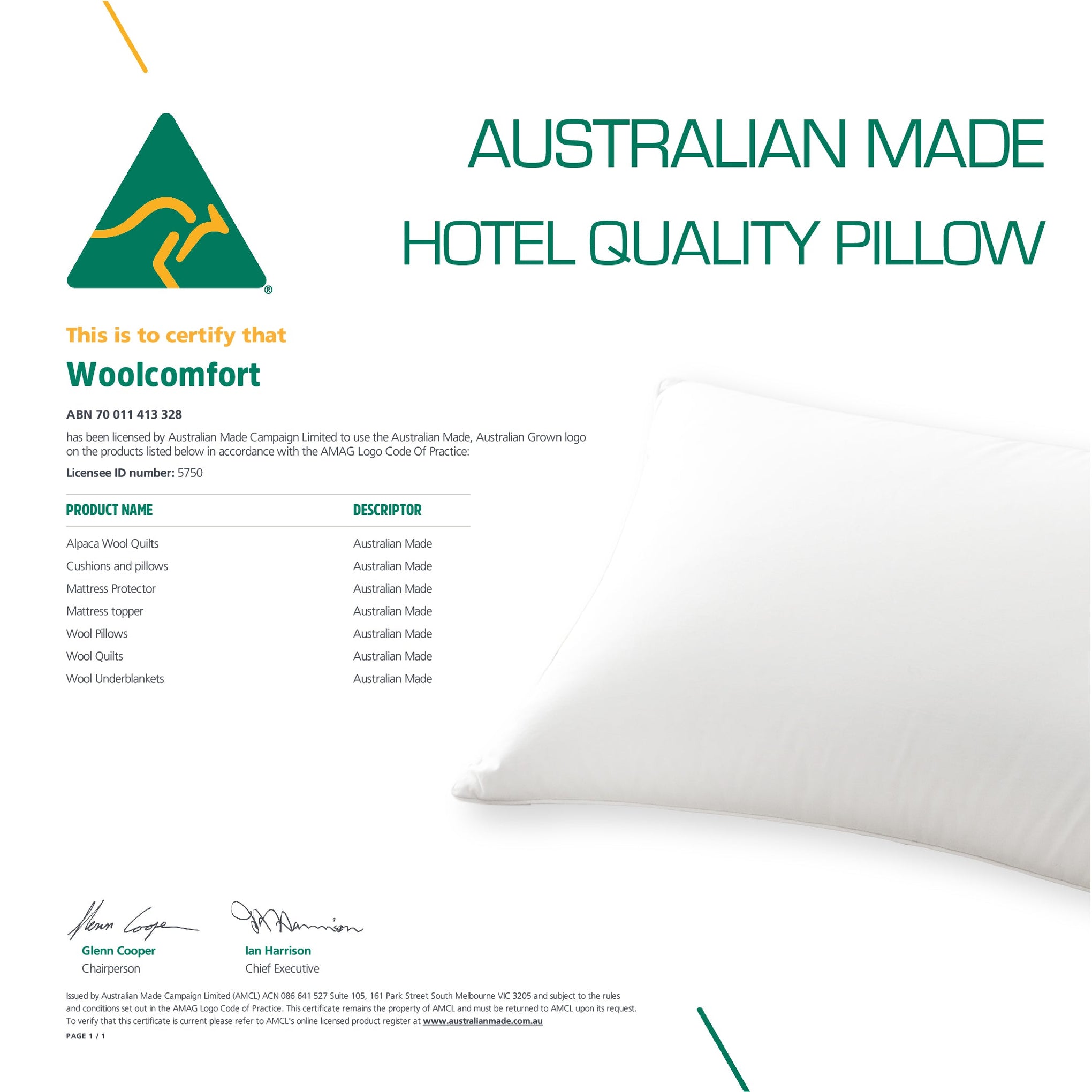 Luxor Australian Made Hotel Standard Pillows with Cotton Case