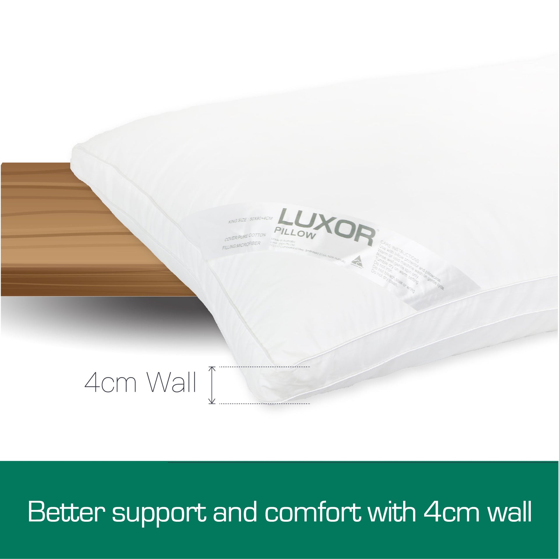 Luxor Australian Made King Size Pillows with Cotton Case and 4cm Wall