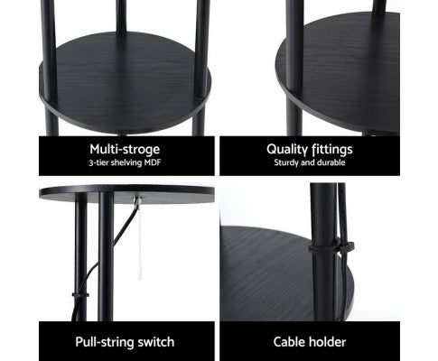 Floor Lamp 3 Tier Shelf Storage LED Light Stand Home Room Vintage Round ARTISS