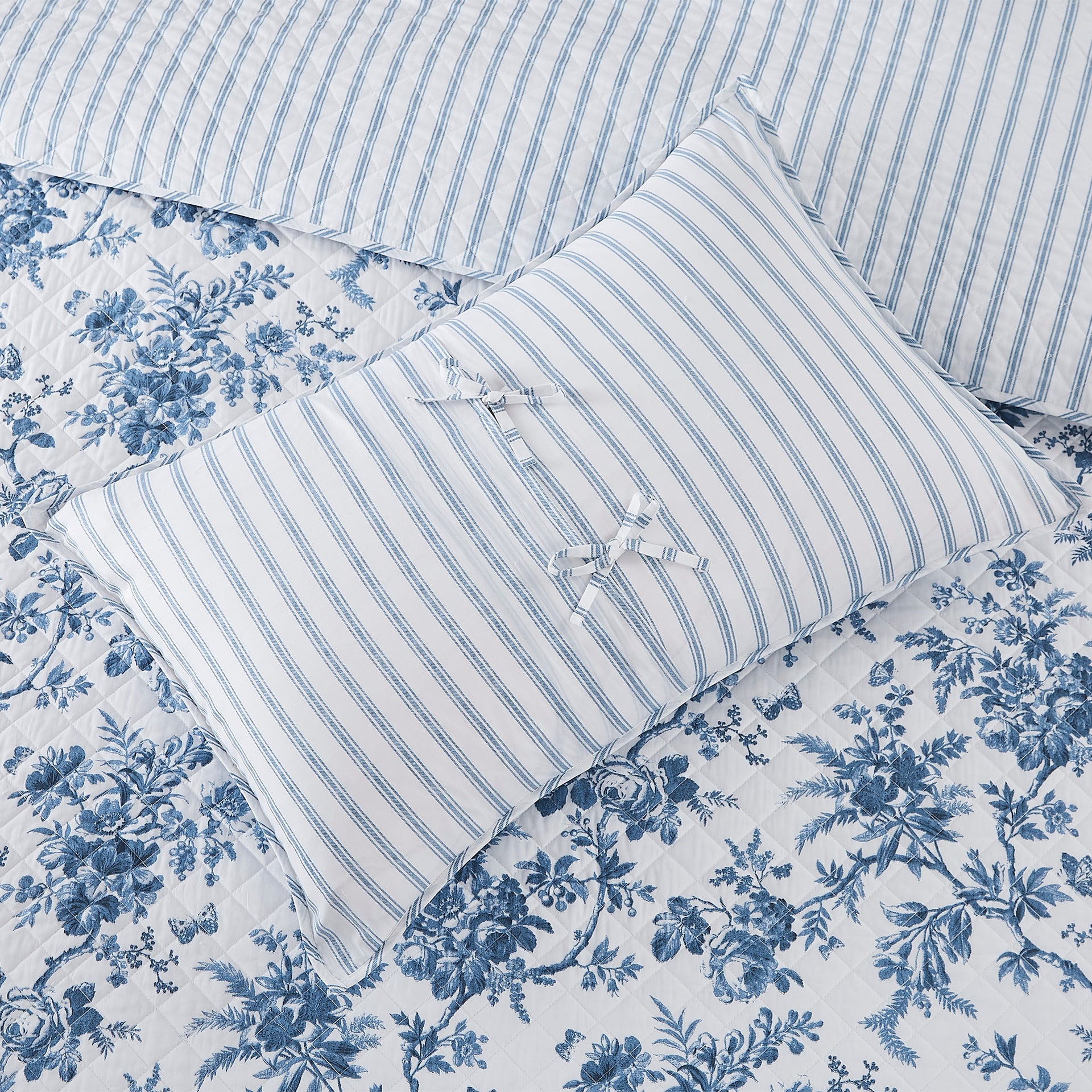 LAURA ASHLEY WALLED GARDEN COV COVERLET SET - BED M BLUE - Queen