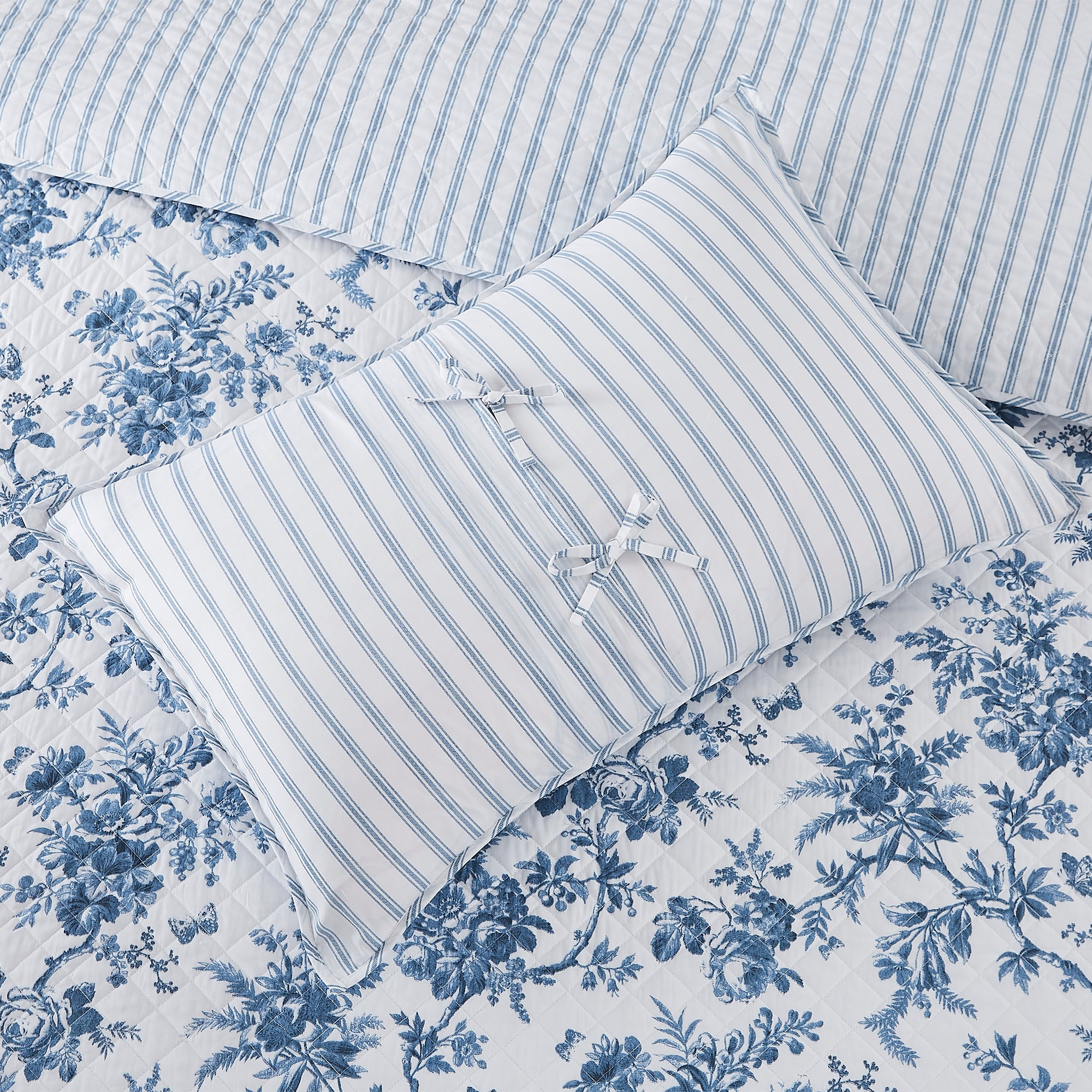 LAURA ASHLEY WALLED GARDEN COV COVERLET SET - BED M BLUE - Queen