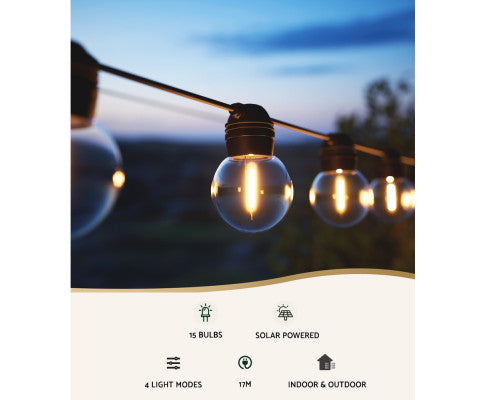 30 LED Festoon Lights Solar Outdoor String Light Christmas 34m Big Bedding Australia