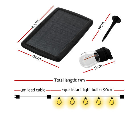 34m Solar Festoon Lights Outdoor 30 LED String Light Christmas Big Bedding Australia