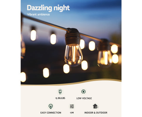 34m Solar Festoon Lights Outdoor 30 LED String Light Christmas Big Bedding Australia