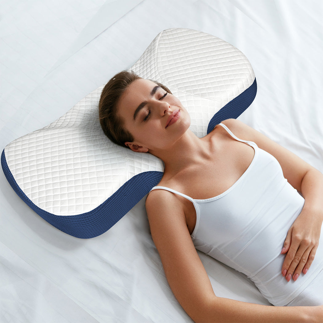 Memory Foam Pillow Pillowcase Supprt Blue Rebound Dreamz