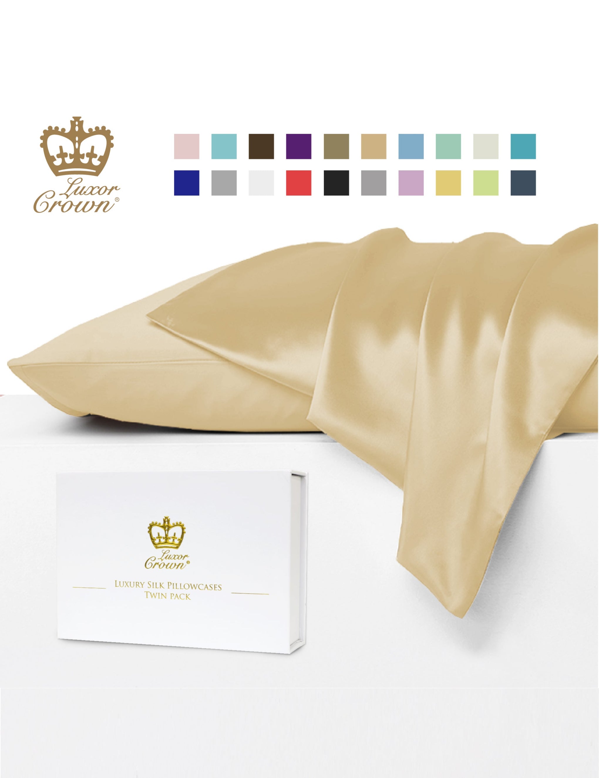 Luxor Crown Mulberry Silk Pillowcase (Twin Pack)