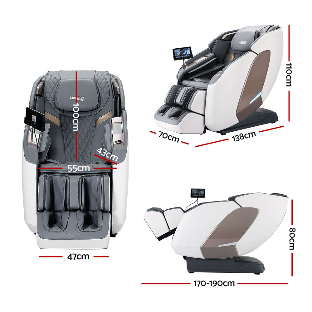 Livemor 4D Massage Chair Electric Recliner Double Core Mechanism Massager Melisa White Big Bedding Australia
