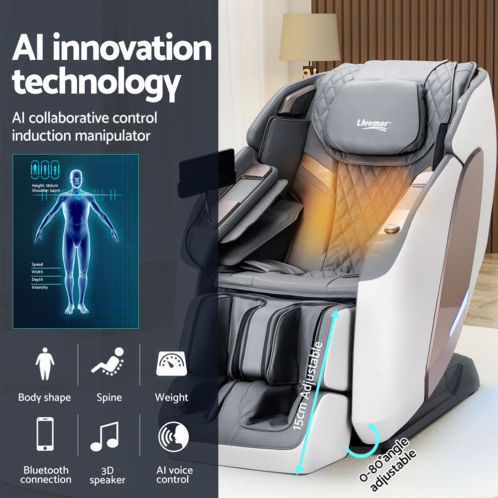 Livemor 4D Massage Chair Electric Recliner Double Core Mechanism Massager Melisa White Big Bedding Australia