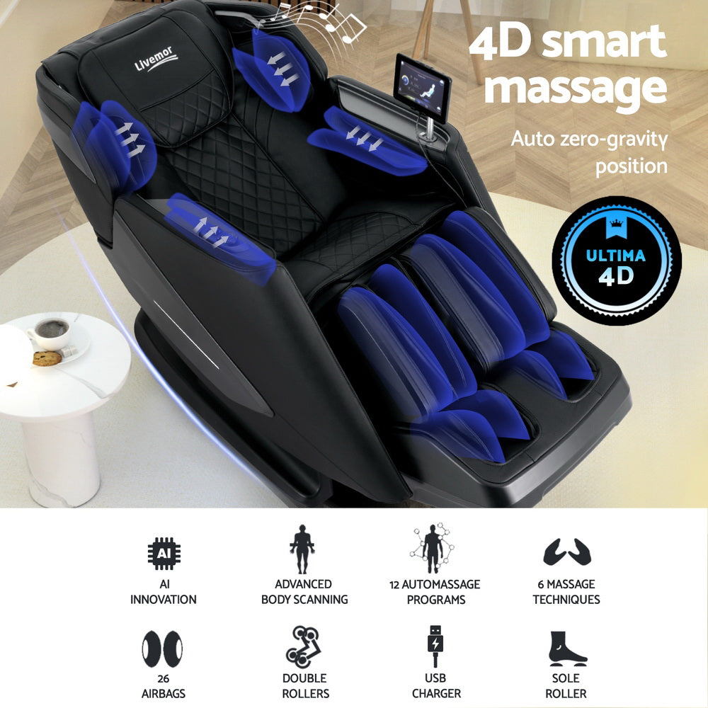 Livemor 4D Massage Chair Electric Recliner Home Massager Black Big Bedding Australia
