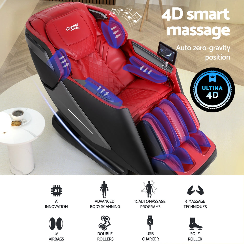 Livemor 4D Massage Chair Electric Recliner Home Massager Red Big Bedding Australia