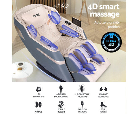 4D Massage Chair Electric Recliner Home Massager Gray Sina Livemor