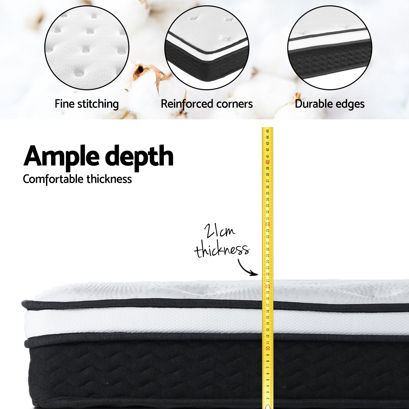 Euro Top & Bonnell Spring Foam 21cm Mattress - Medium