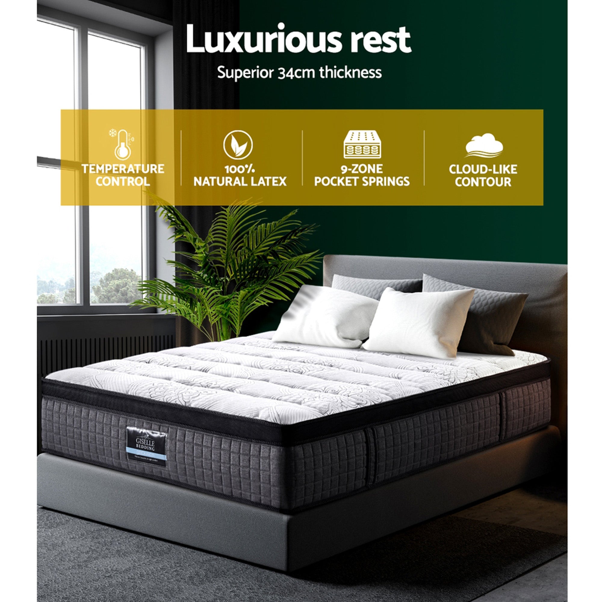 9 Zone Pocket Spring Latex Foam Medium Firm 34cm Mattress