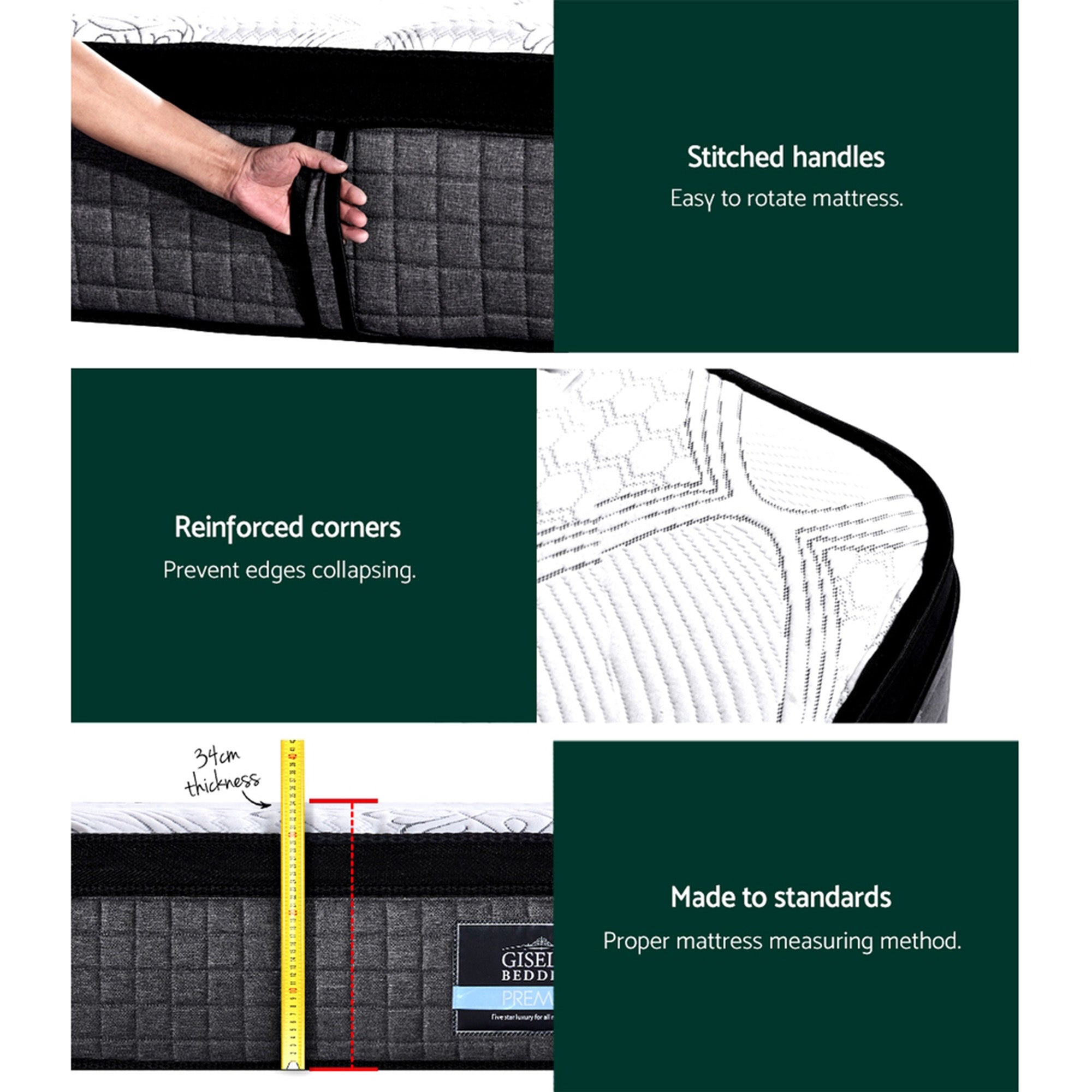 9 Zone Pocket Spring Latex Foam Medium Firm 34cm Mattress