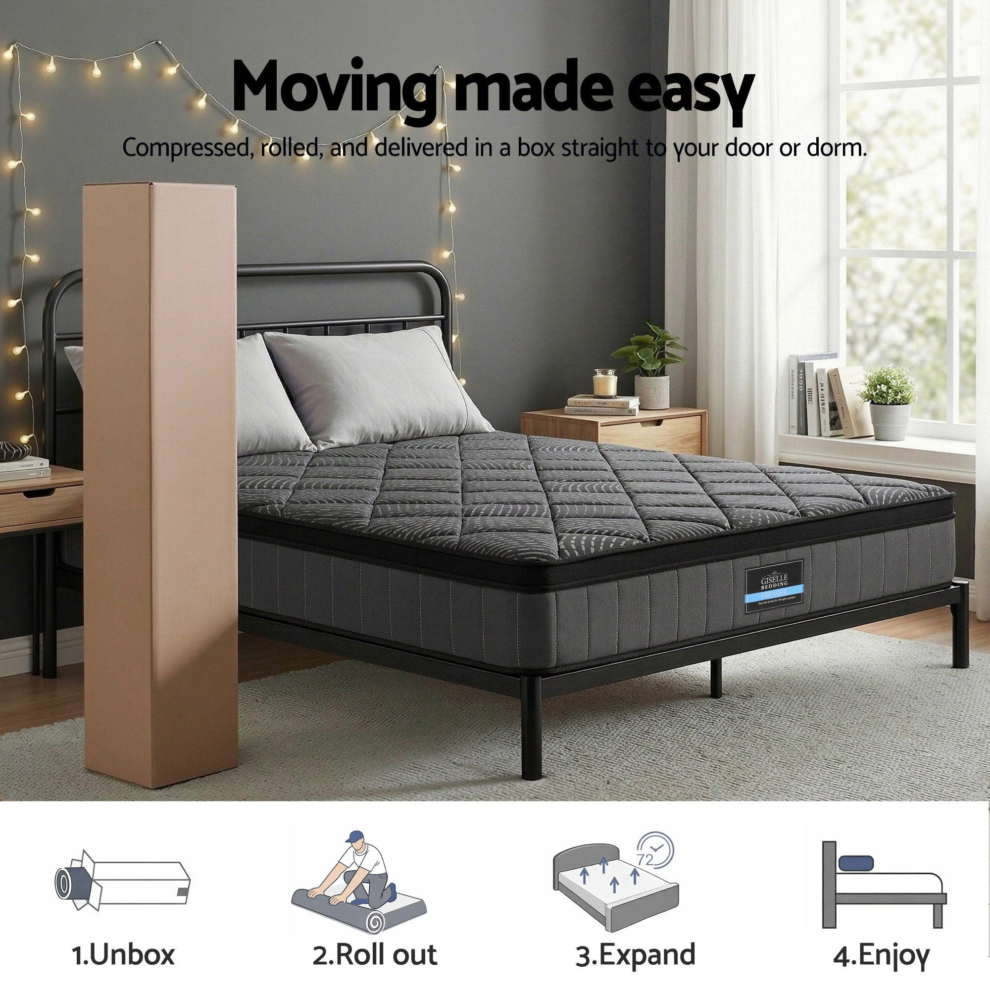 Giselle Bedding Mattress 25Cm Pocket Spring Latex Euro Top Medium Firm Bed