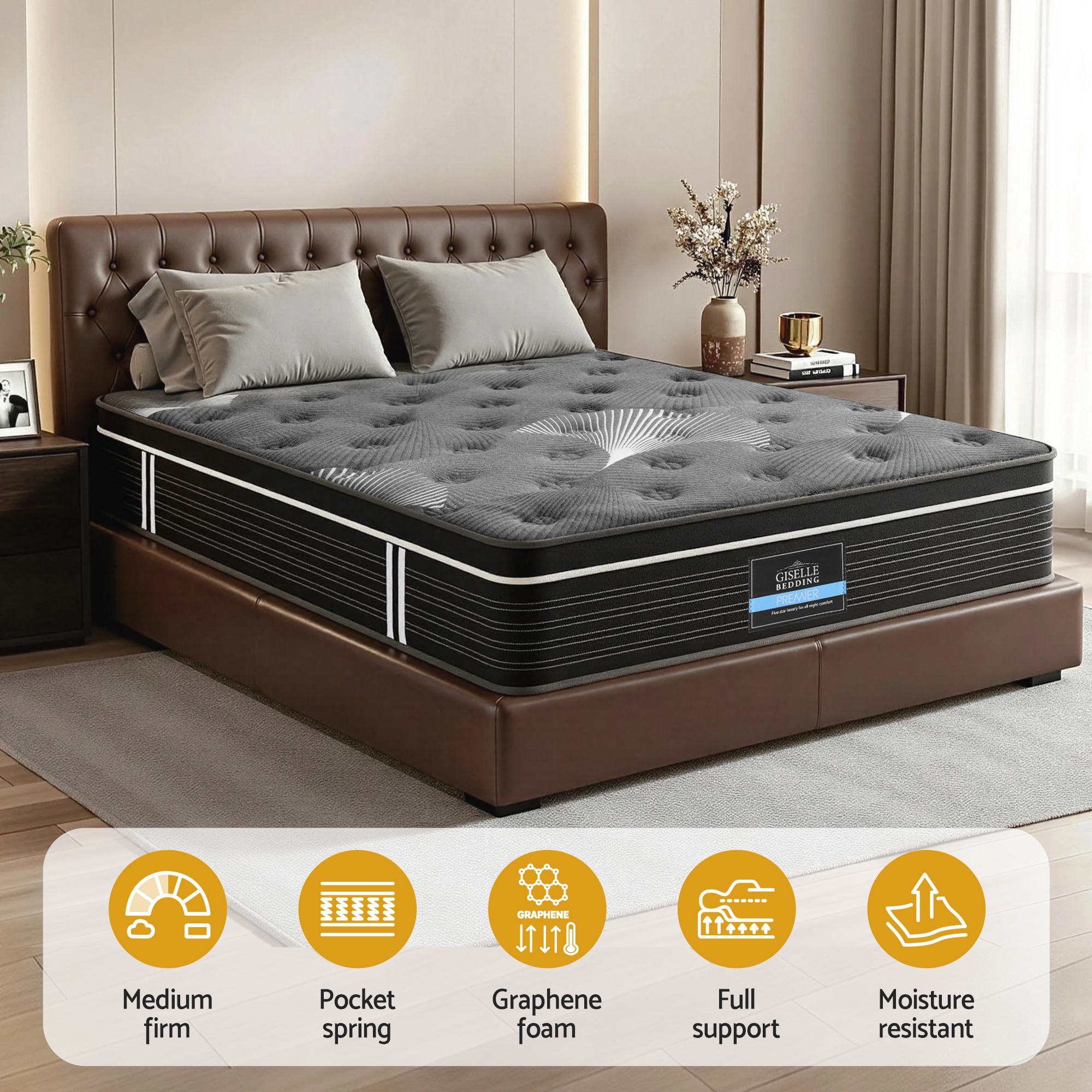 Giselle Bedding Mattress 35Cm Euro Top With Graphene Cooling Comfort Medium Firm