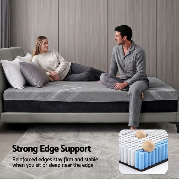 Mattress 26cm Firm Pocket Spring Dual Edge Support Dark Grey