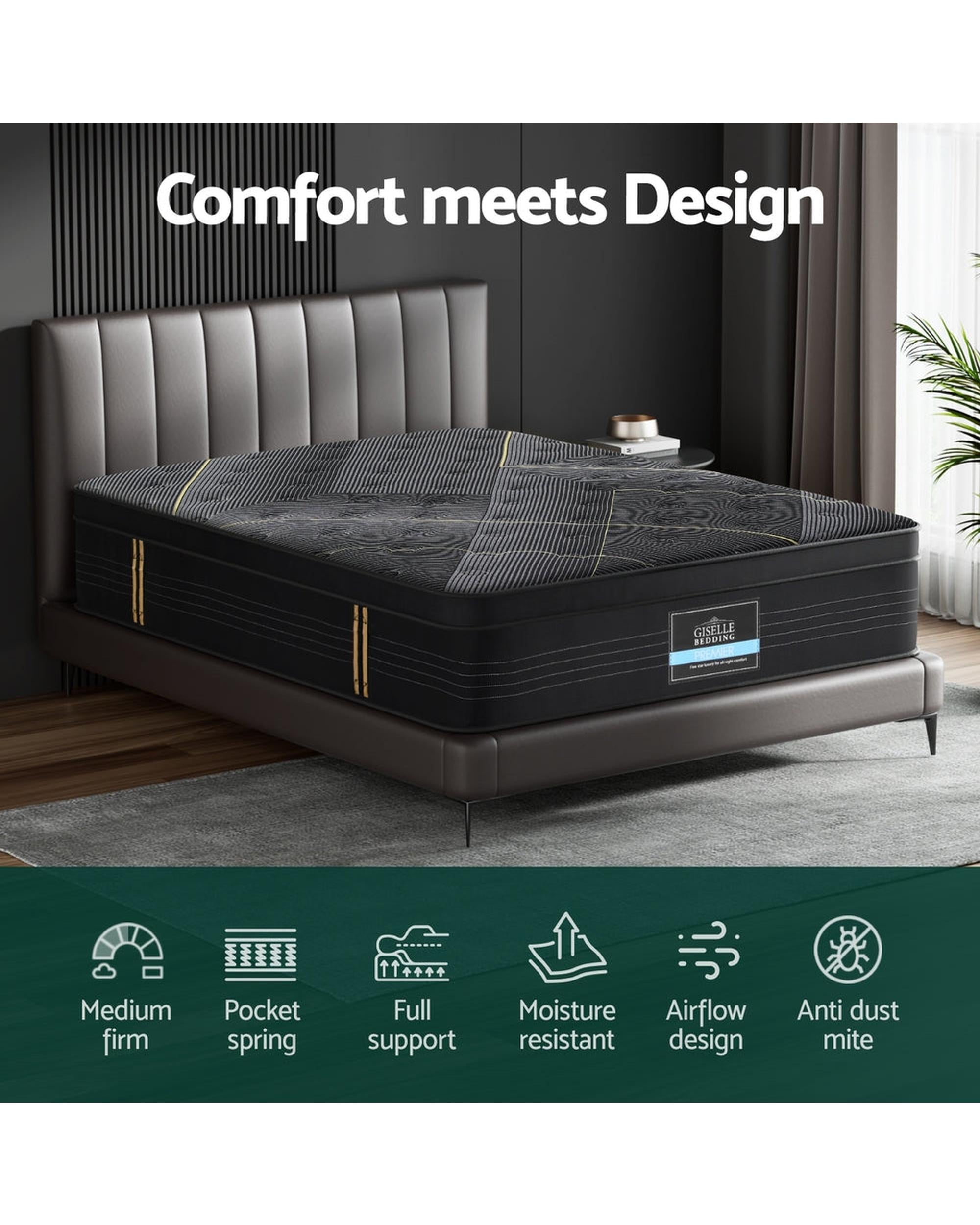 LIONEL 35cm Mattress Queen Bed Bamboo Pocket Firm Foam Giselle