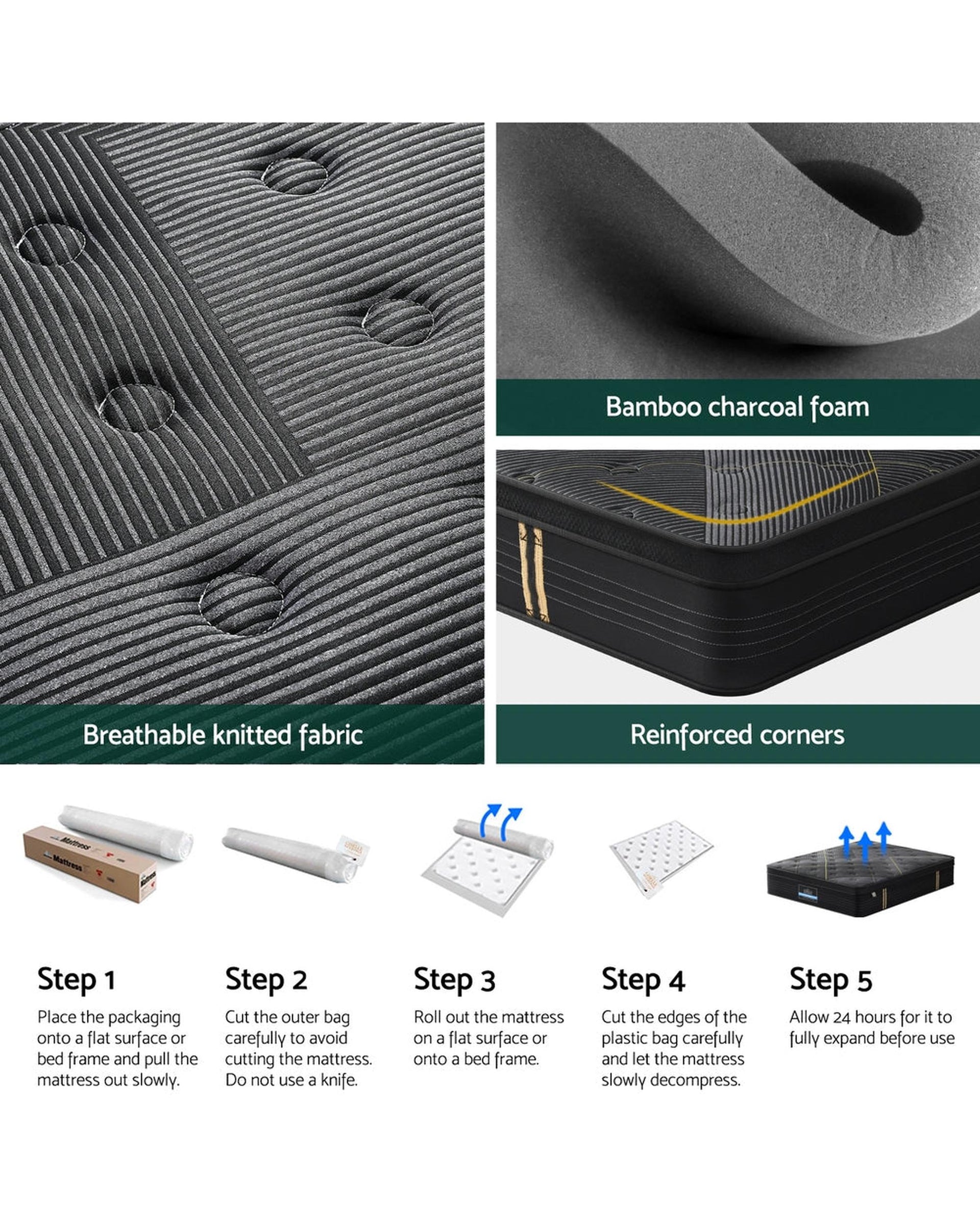 LIONEL 35cm Mattress Queen Bed Bamboo Pocket Firm Foam Giselle