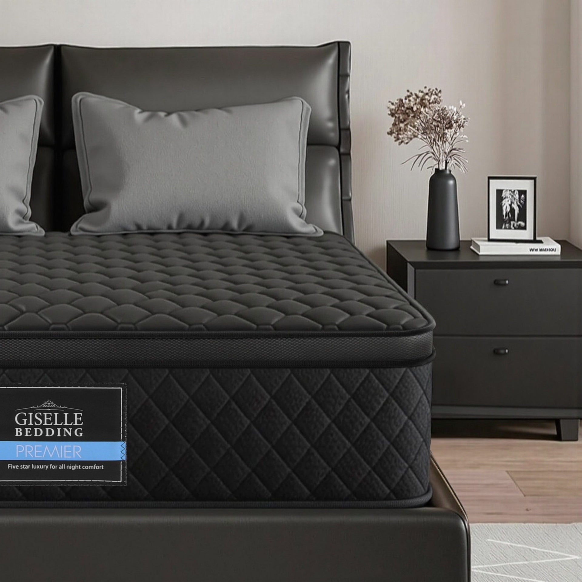 Mattress 34cm Euro Top with 5-Zone Pocket Spring Support Black