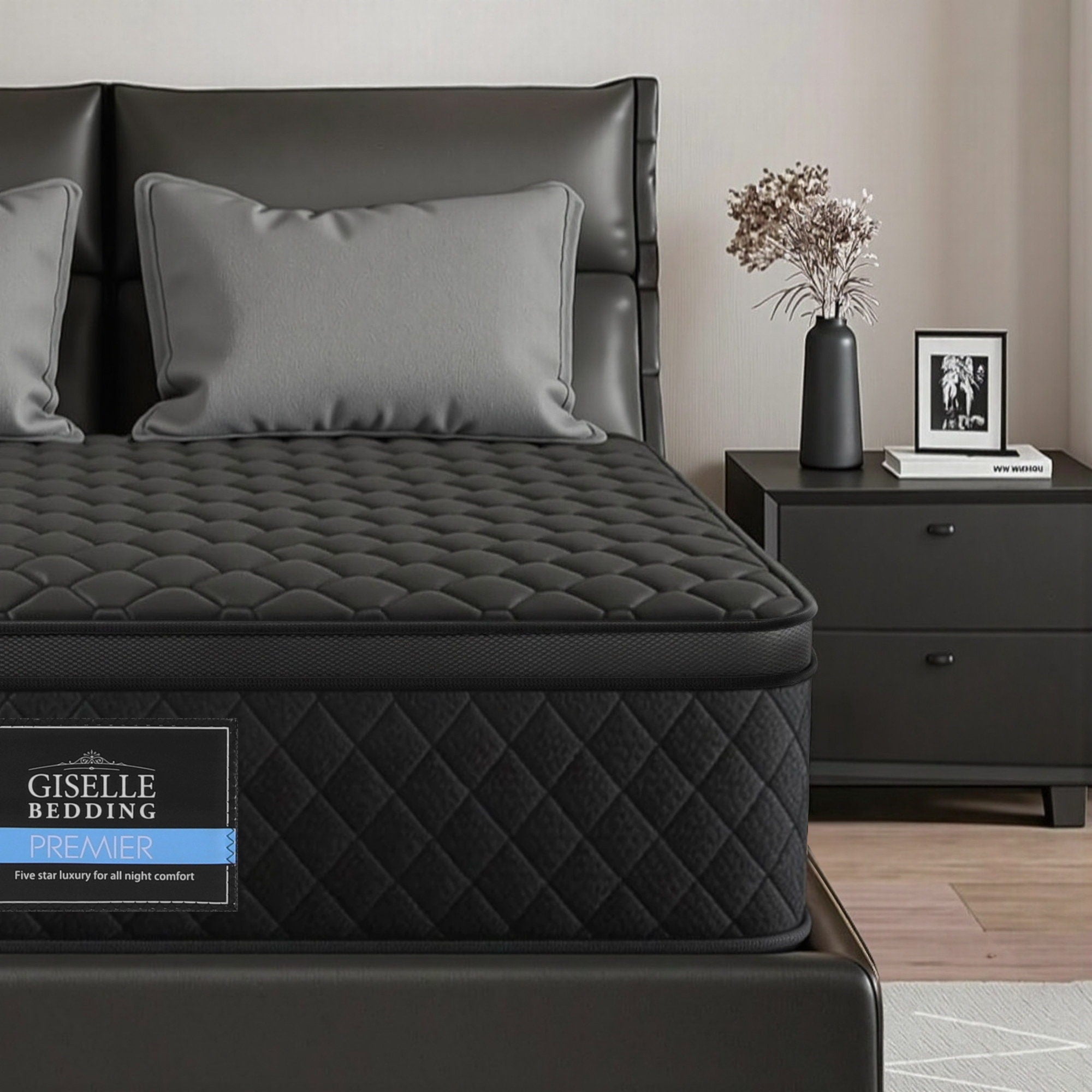 Mattress 34cm Euro Top with 5-Zone Pocket Spring Support Black
