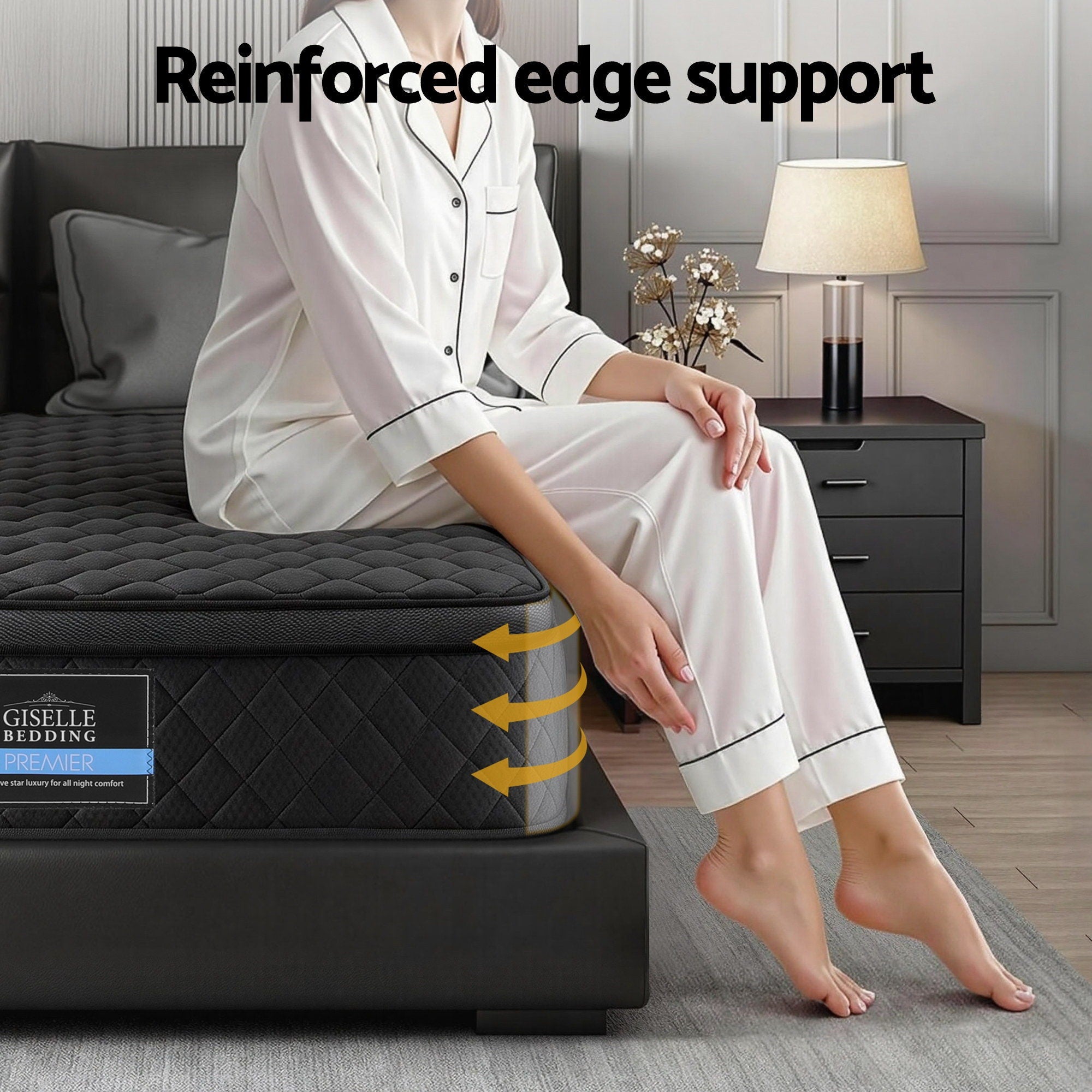 Mattress 34cm Euro Top with 5-Zone Pocket Spring Support Black