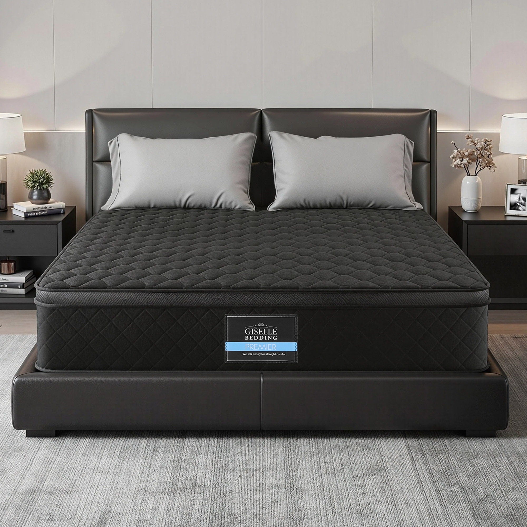 Mattress 34cm Euro Top with 5-Zone Pocket Spring Support Black