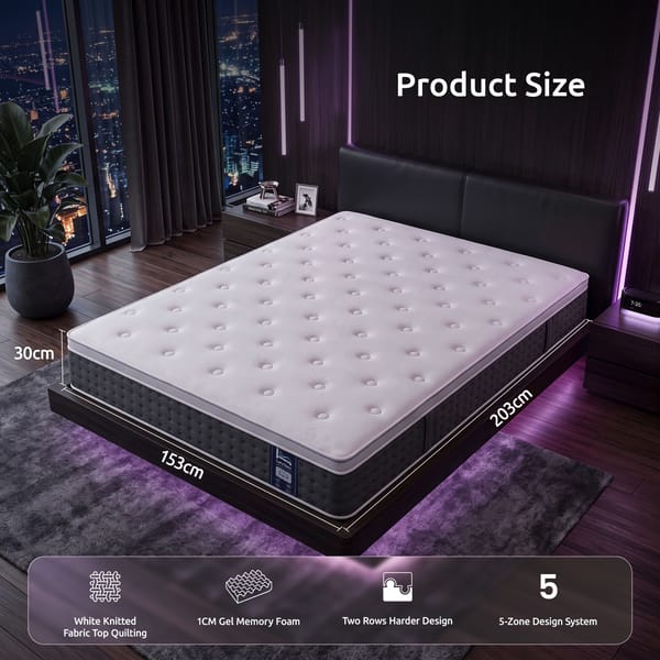 Levitex Lumbar Support, 5-Zone Pocket Springs & 2-Row Hardened Edges for Deep Sleep, Cooling Gel Memory & Egg-Crate Foam Mattress