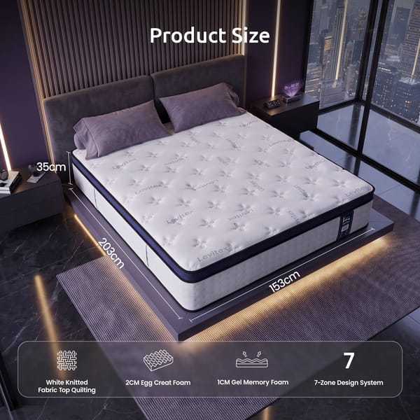 Levitex 35CM Mattresses Gel Memory Foam and 7-Zone Ergonomic Pocket Spring, Anti-Roll Dual-Row Edge, Undisturbed Deep Sleep For Restless Couples, Triple Cooling System