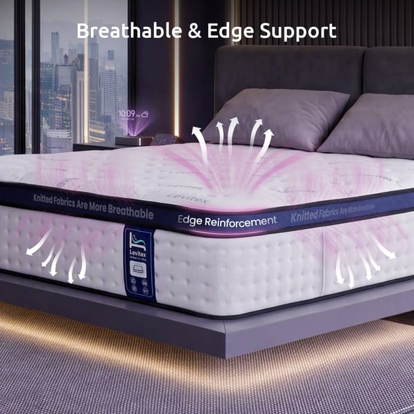 Levitex 35CM Mattresses Gel Memory Foam and 7-Zone Ergonomic Pocket Spring, Anti-Roll Dual-Row Edge, Undisturbed Deep Sleep For Restless Couples, Triple Cooling System