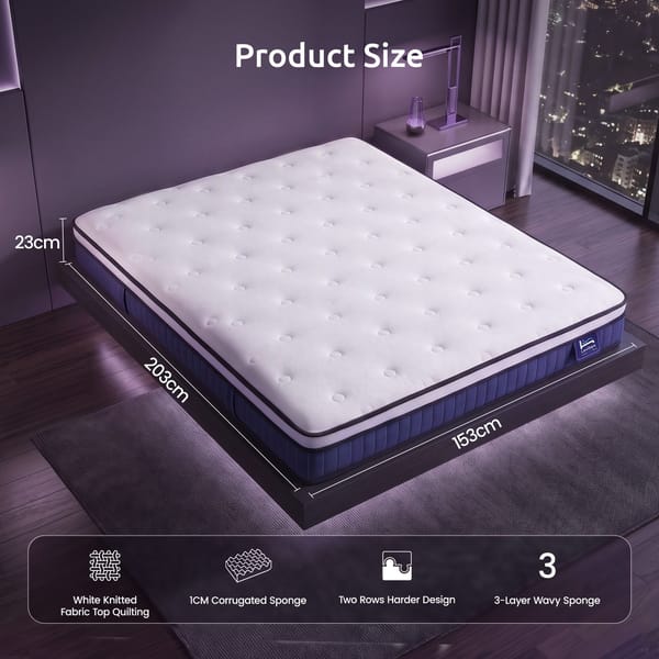 Levitex 23CM With Pocket Spring & Cooling Gel Foam, Medium-Firm Full-Body Support, Mattresses In A Box