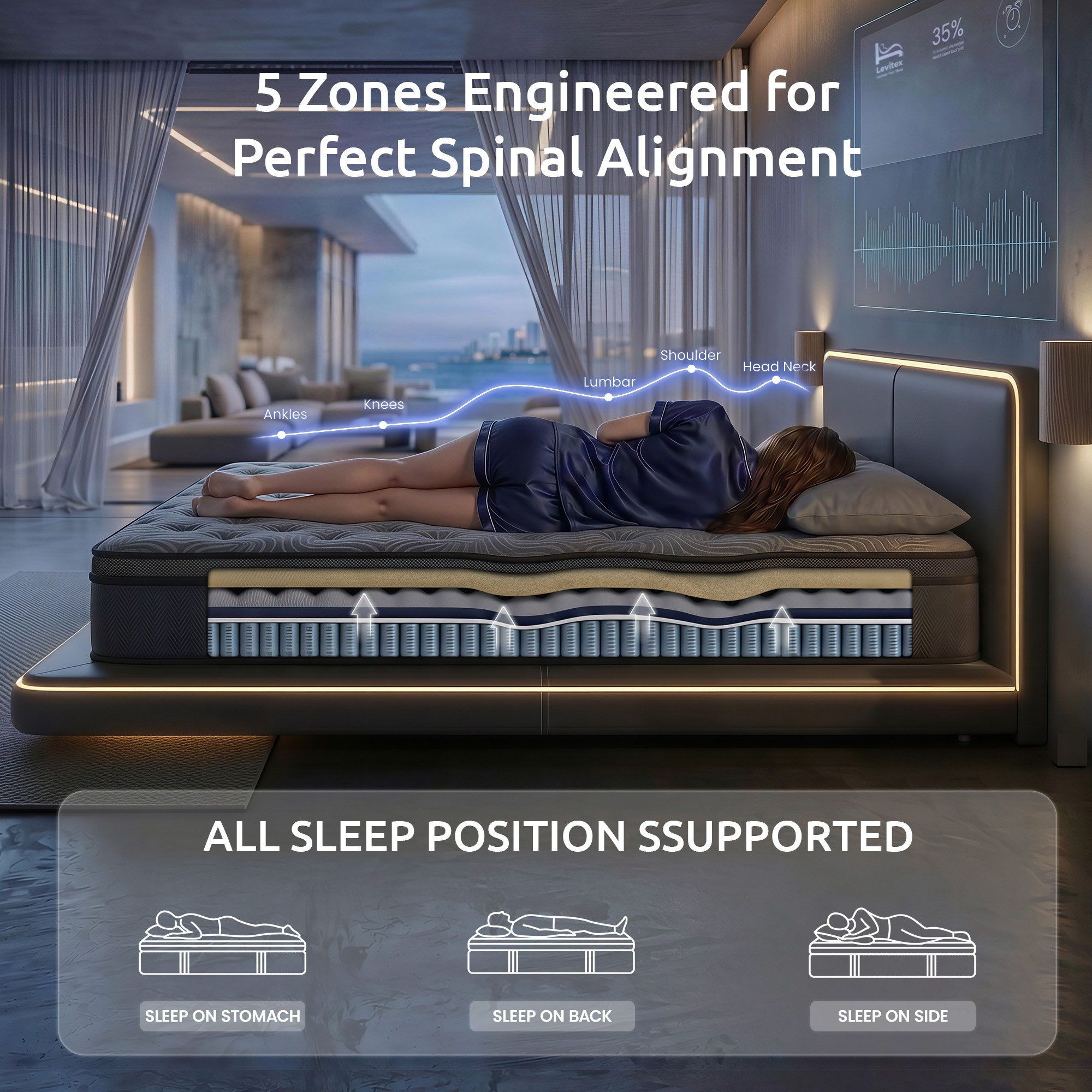 Levitex 34cm 5-Zone Gel Hybrid Mattress with Edge Support