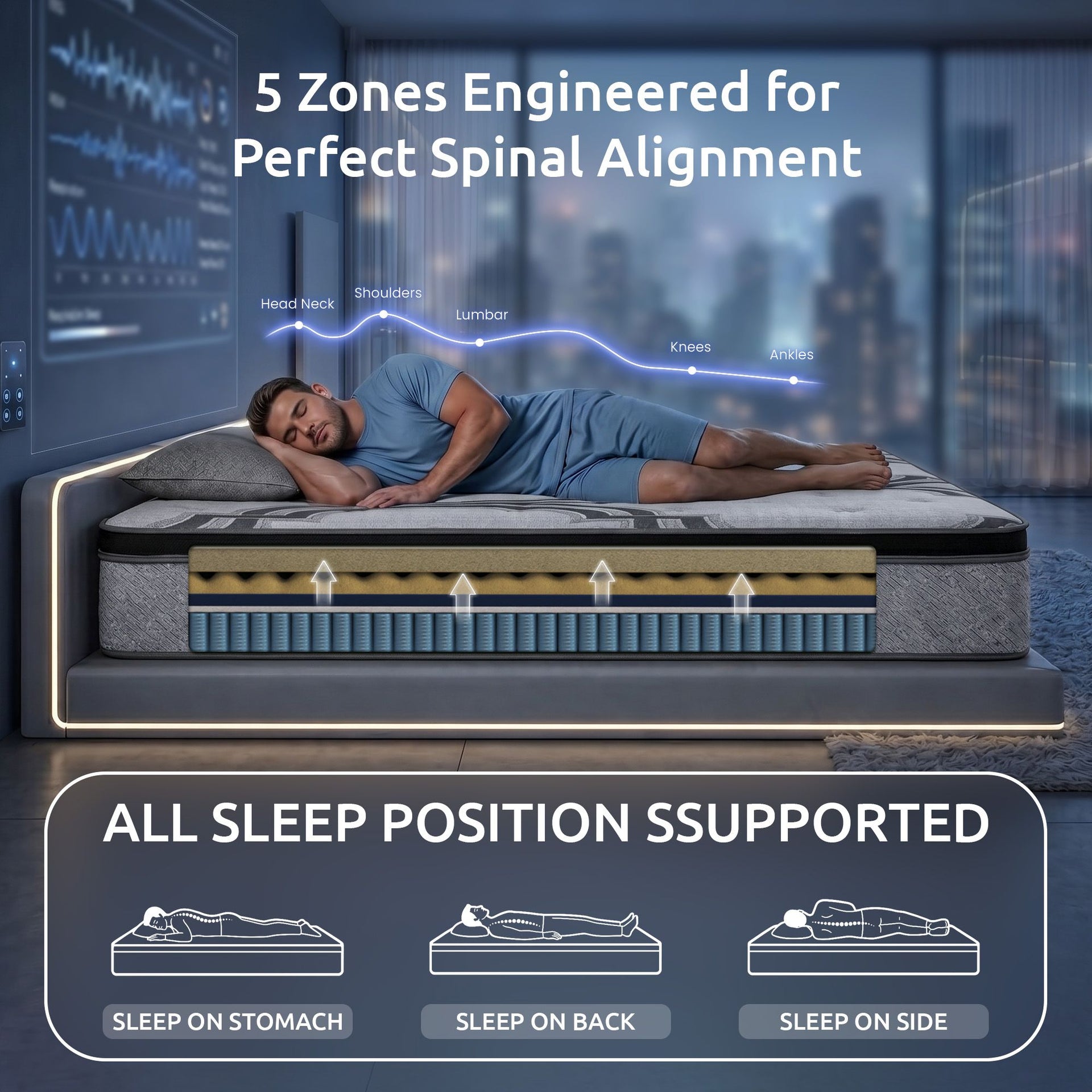 Levitex 34Cm 5-Zone Latex & Memory Foam Hybrid Mattress ¬Äì Firm Support