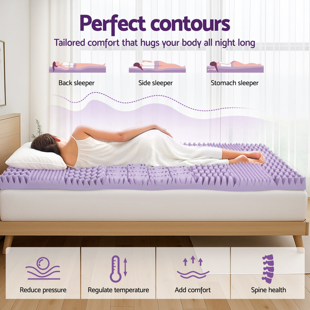 8cm Memory Foam Mattress Topper Lavender Infused Bamboo Cover 7-Zone Giselle