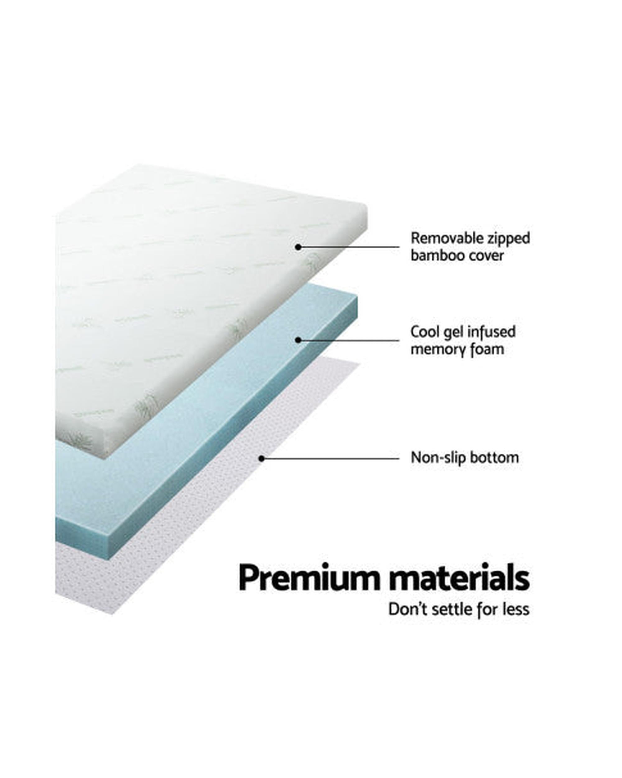 Memory Foam Mattress Topper Cool Gel Bed Mat Bamboo 10cm Giselle