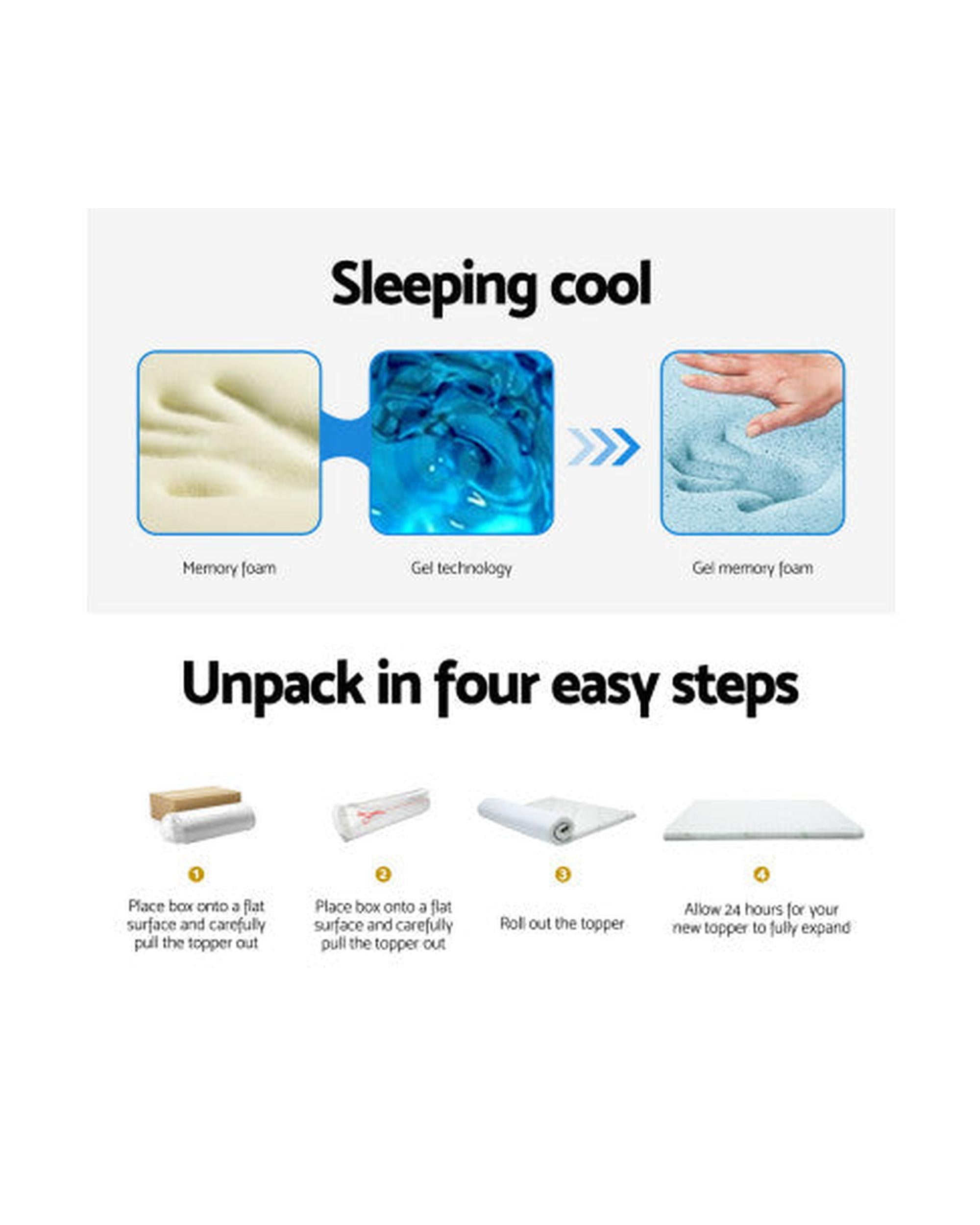 Memory Foam Mattress Topper Cool Gel Bed Mat Bamboo 10cm Giselle