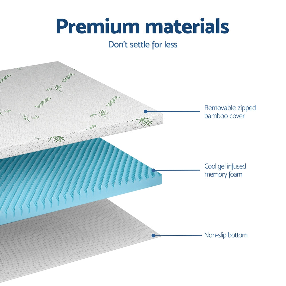 8cm Memory Foam Mattress Topper Gel Egg Crate Foam Bamboo Giselle