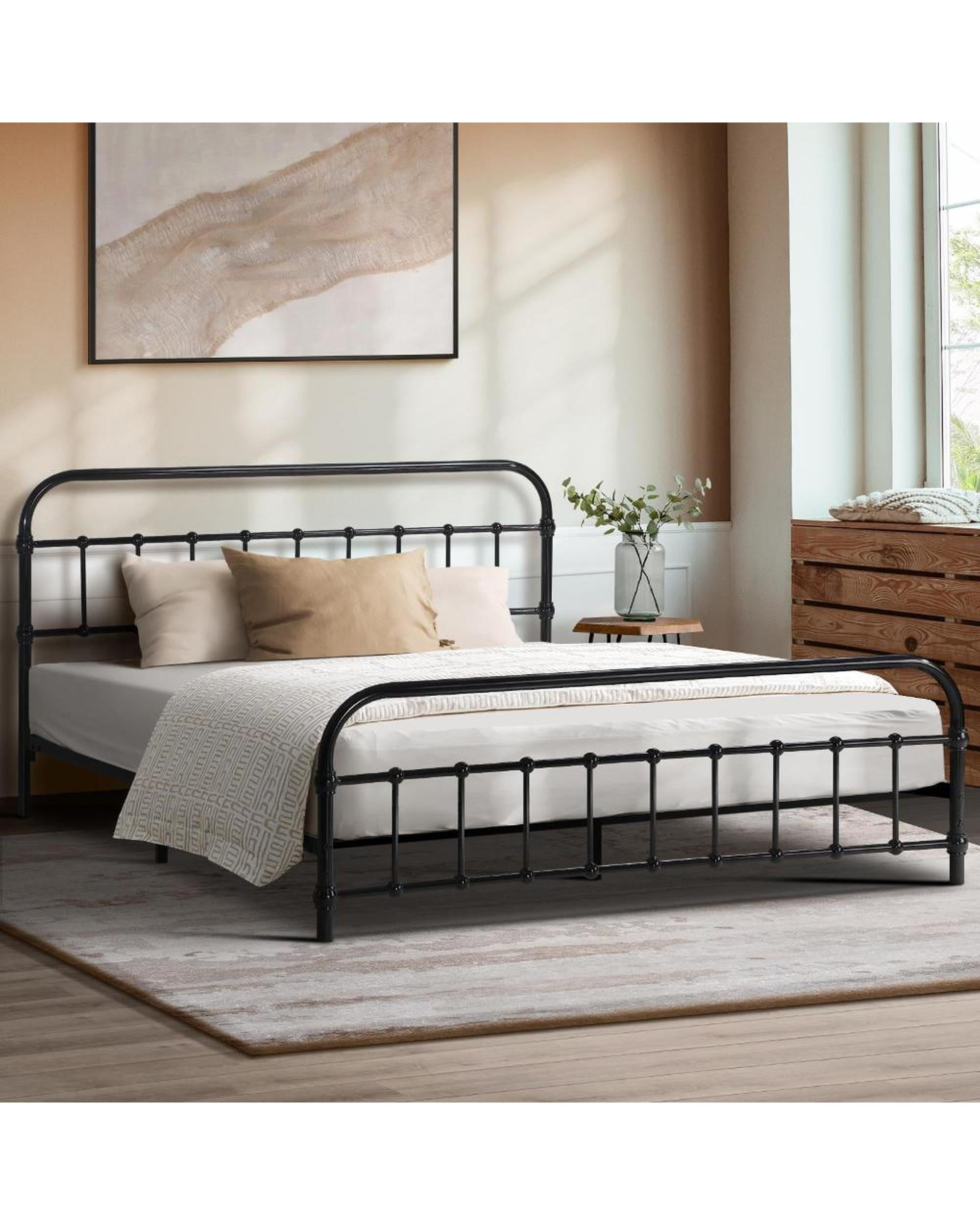 Dane Metal Bed Frame Double Size Bed Base Platform Oikiture