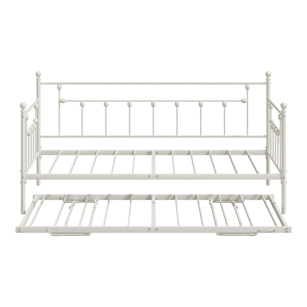 Trundle Bed Frame Single Size Metal 2x Single Beds Beige