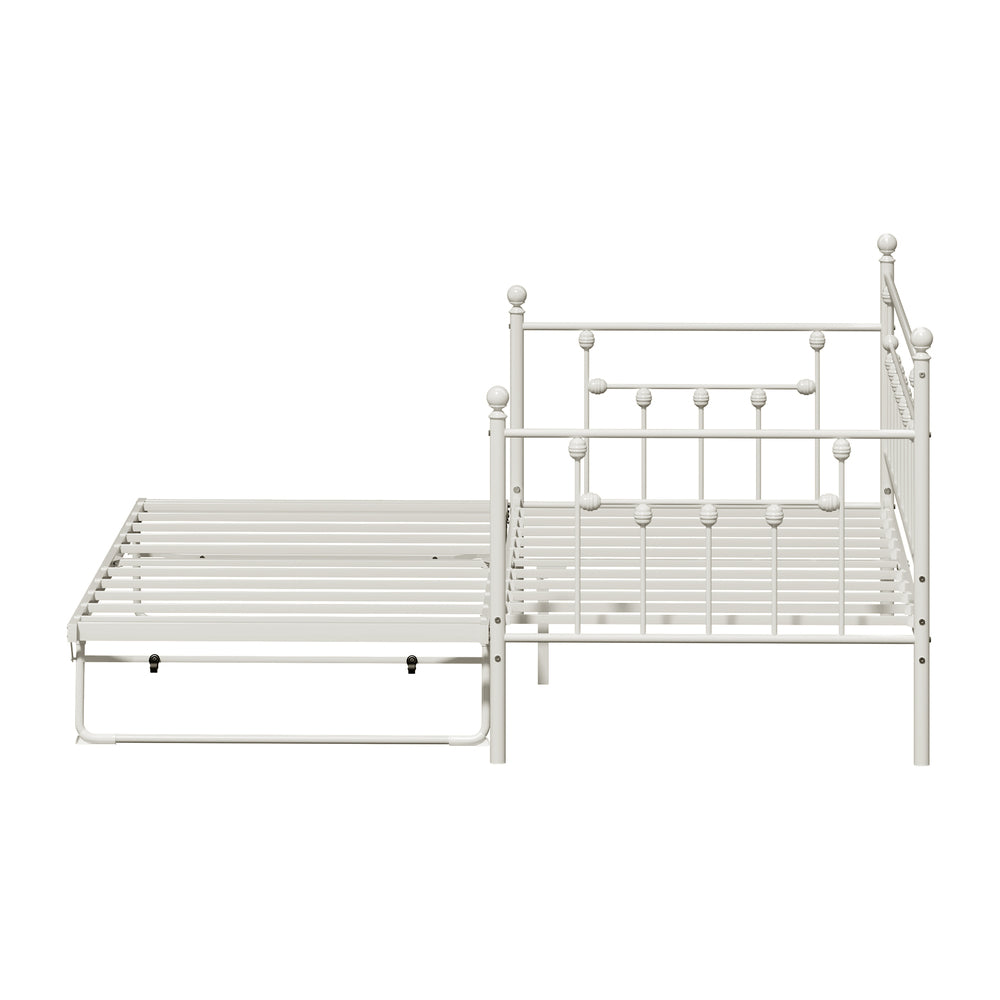 Trundle Bed Frame Single Size Metal 2x Single Beds Beige