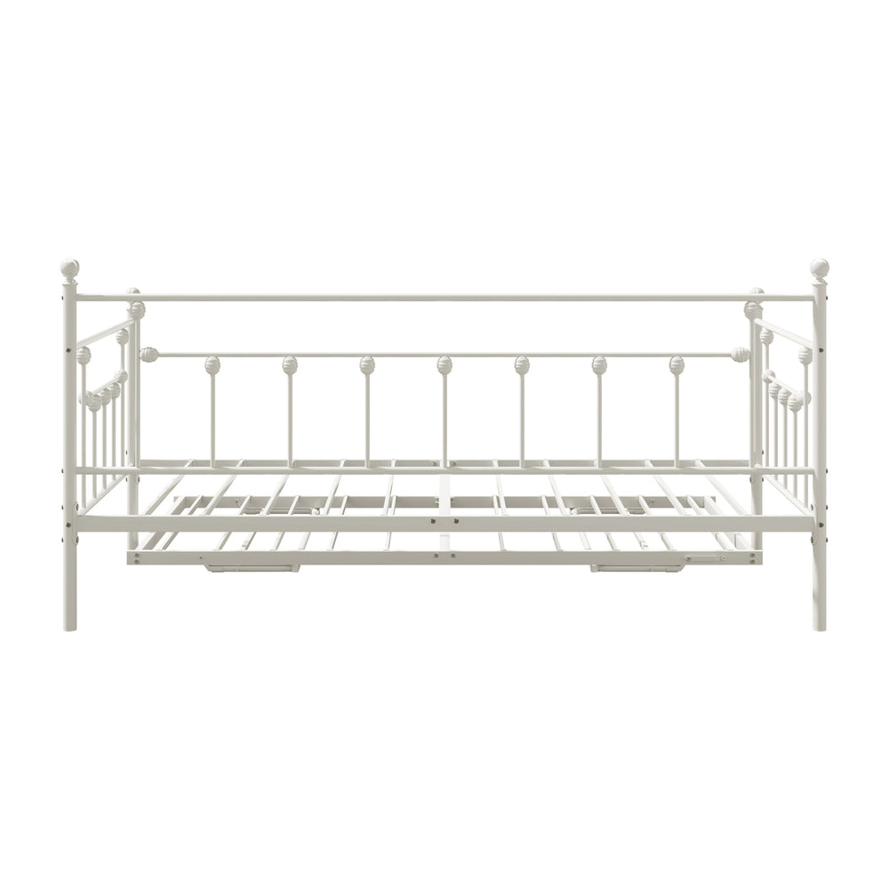 Trundle Bed Frame Single Size Metal 2x Single Beds Beige