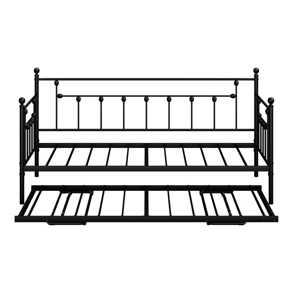 Trundle Bed Frame Single Size Metal 2x Single Beds Black