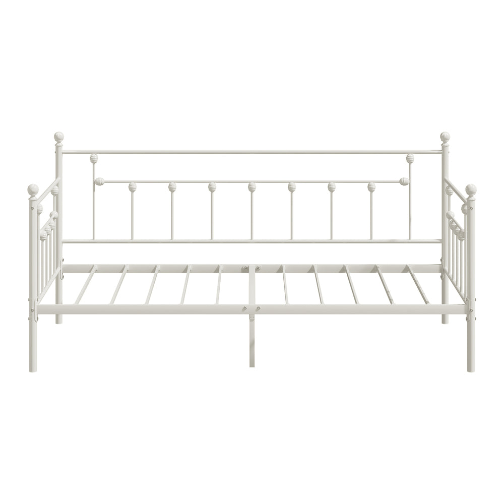 Metal Daybed Frame Single Size Steel Slat Sofa Bed Beige