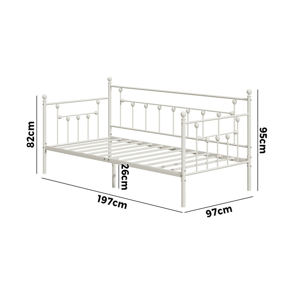Metal Daybed Frame Single Size Steel Slat Sofa Bed Beige