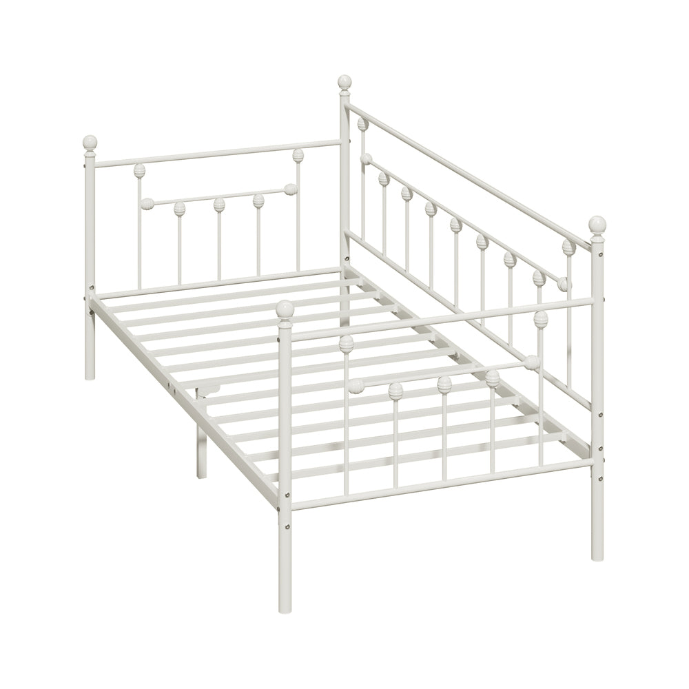 Metal Daybed Frame Single Size Steel Slat Sofa Bed Beige