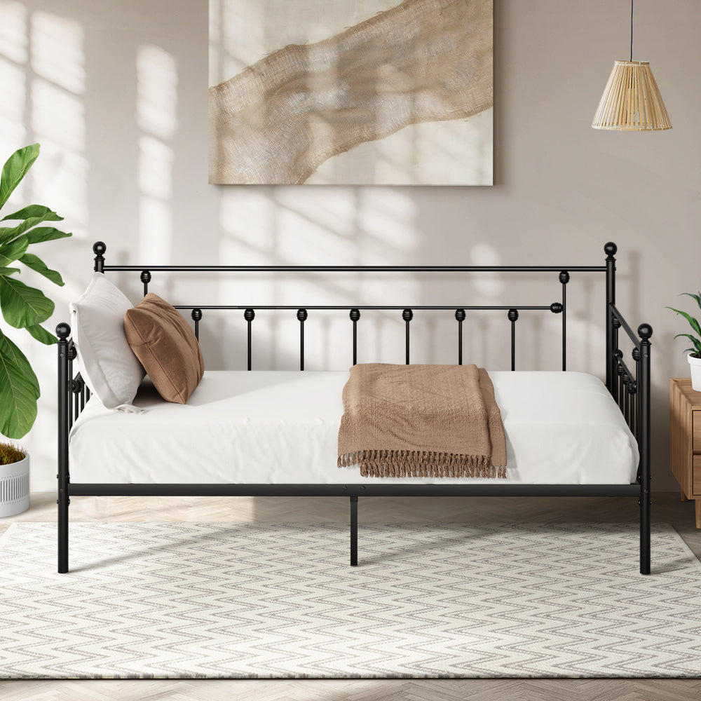 Metal Daybed Frame Single Size Steel Slat Sofa Bed Black