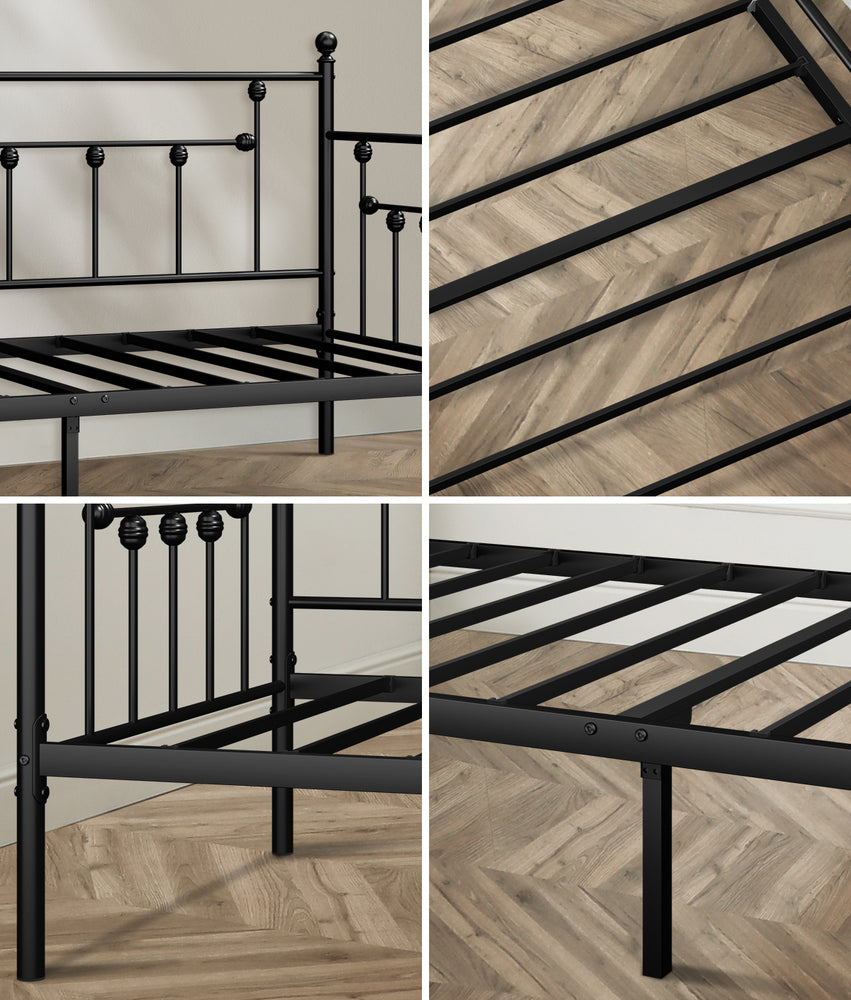 Metal Daybed Frame Single Size Steel Slat Sofa Bed Black