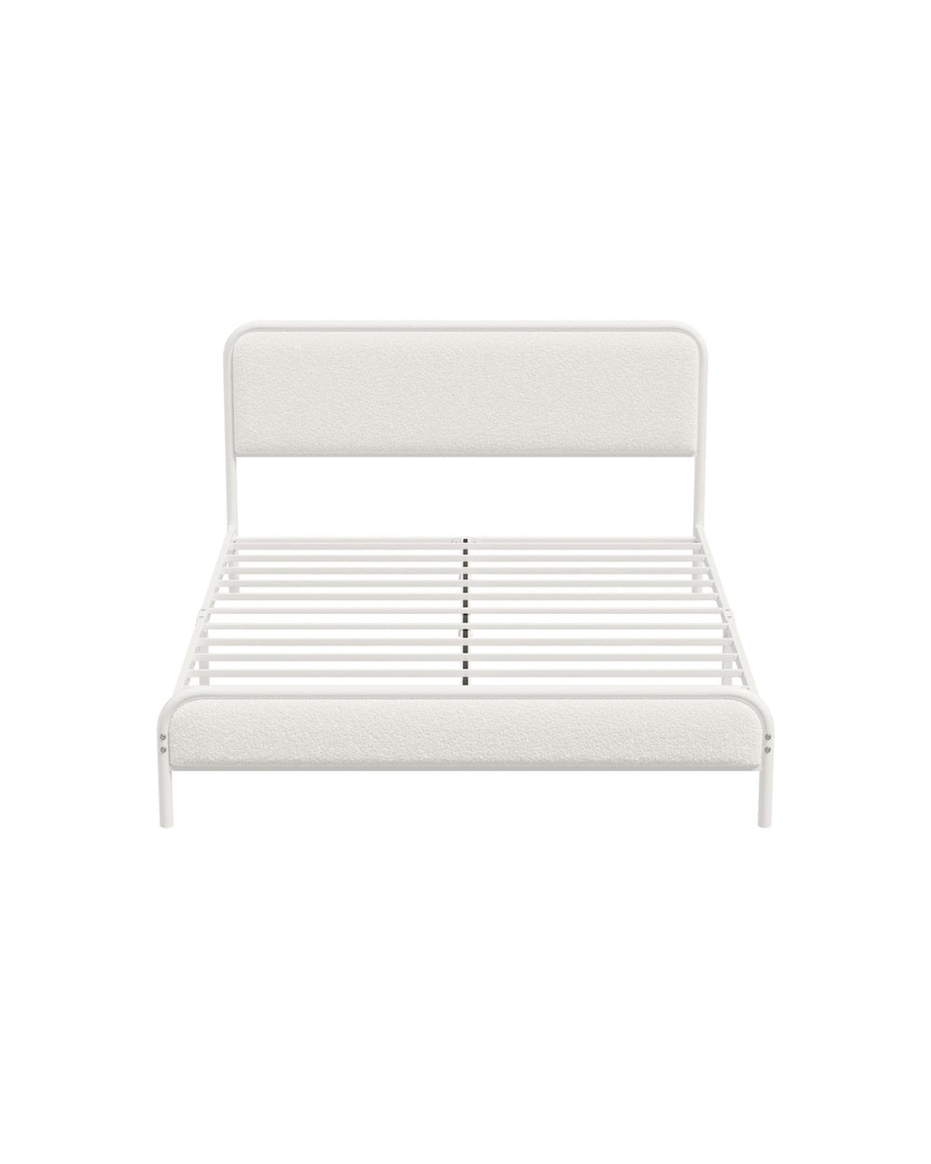 Metal Bed Frame Bedhead Boucle Fabric Beige Oikiture