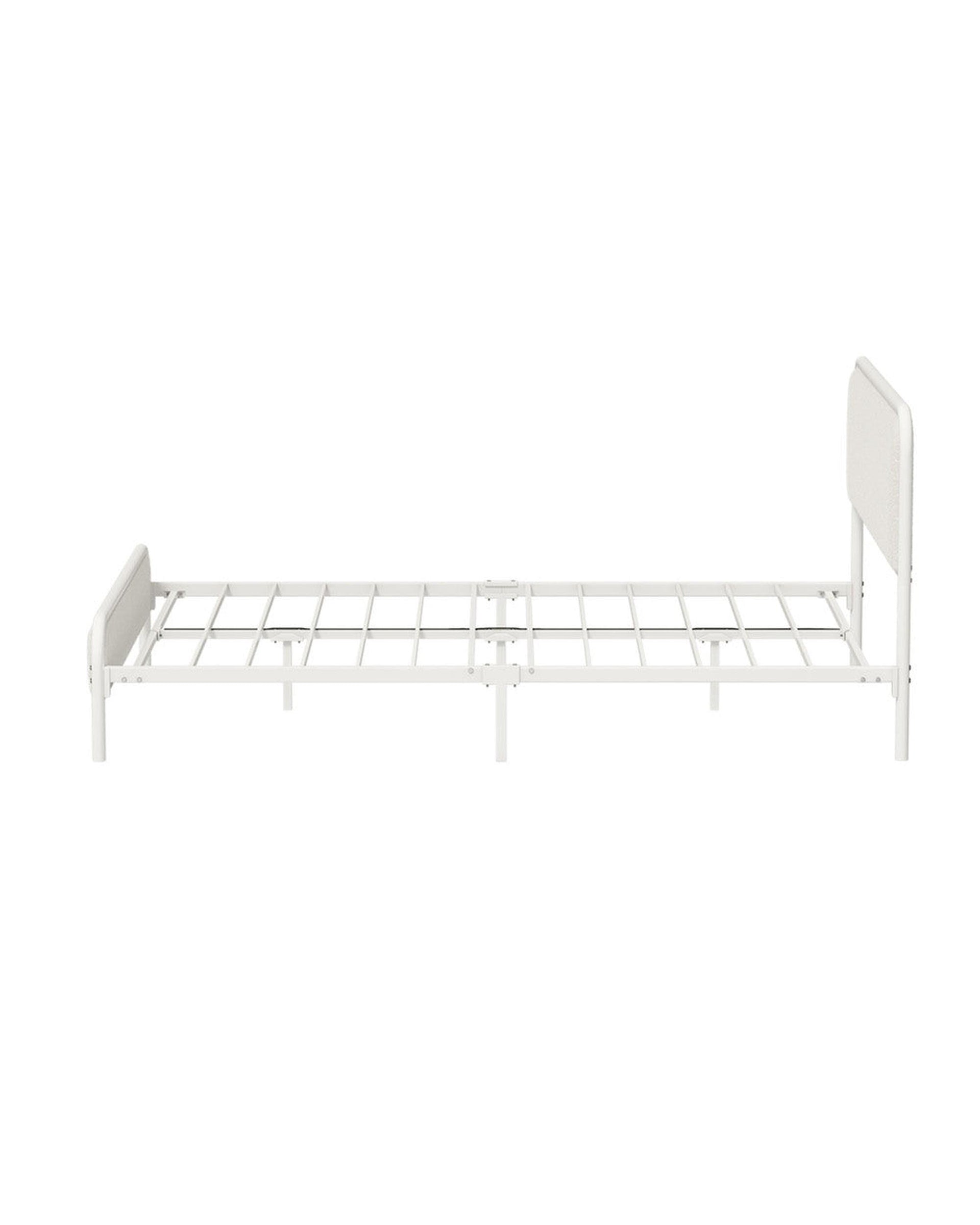 Metal Bed Frame Bedhead Boucle Fabric Beige Oikiture